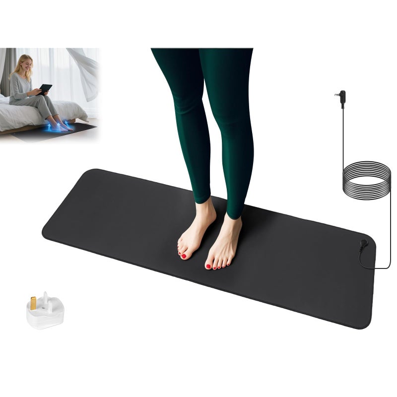 BUTBU Grounding Mat, 30 x 100cm Earthing Mat for Sleep, Stress and Pain Relief, Grounding Well Mats with Non-Slip Backing and Grounding Cord, Suitable for Inflammation, Wellness (Black)